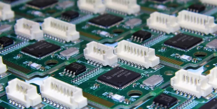 A large batch of PCBs in production.