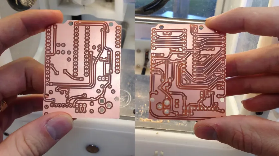 A double-layer PCB with components on both sides.