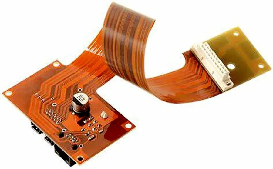 A flexible circuit board being used in an electronic device.