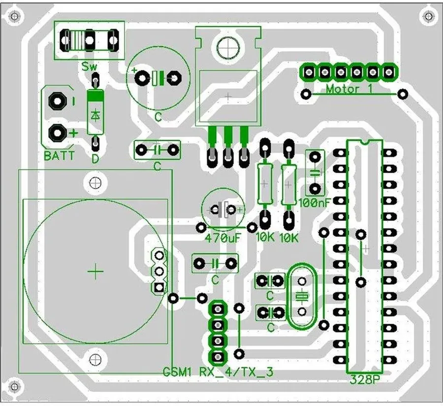 A PCB design layout showing components and traces.