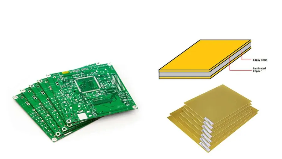 Various types of PCB laminates laid out side by side.