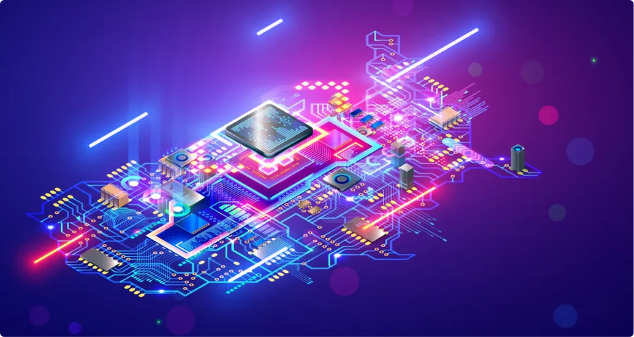 An artistic representation of advanced PCB manufacturing technologies.