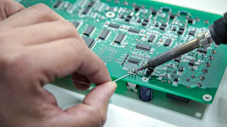 A macro shot of electronic components soldered on a PCB.