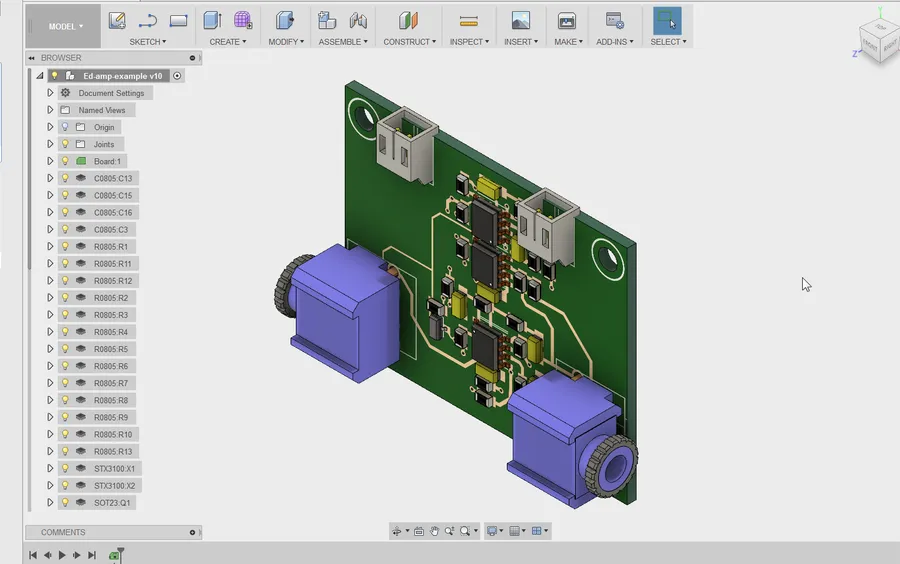 A computer screen displaying PCB design software interface with a circuit board layout.