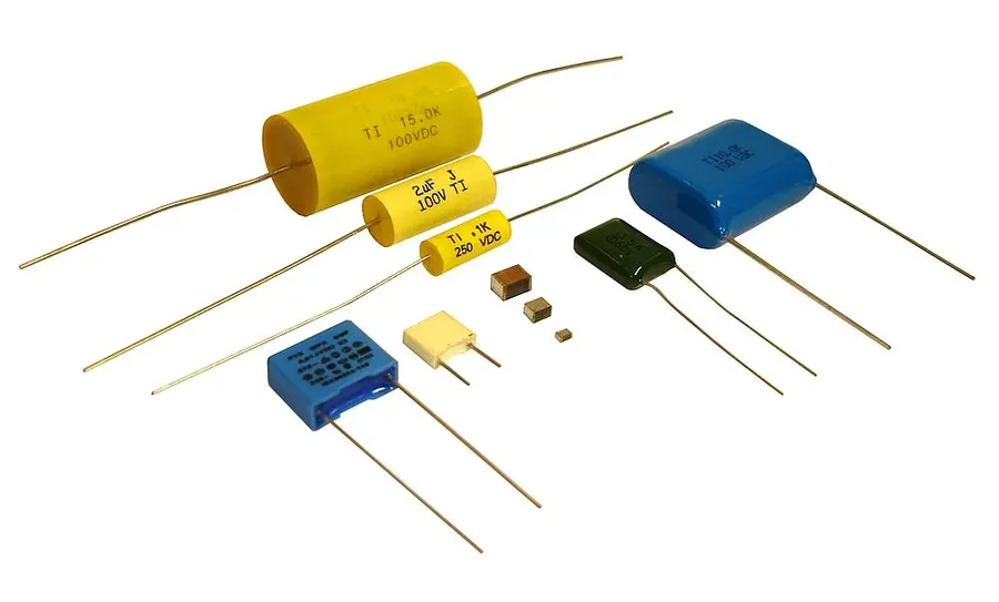 A close-up of a film capacitor.