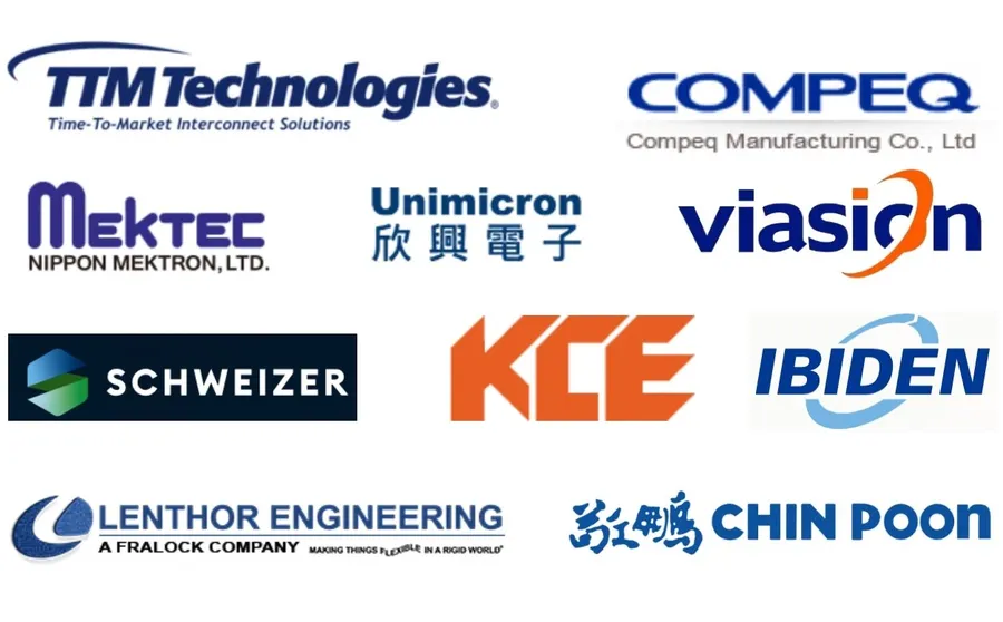 A collection of logos from different PCB manufacturers.