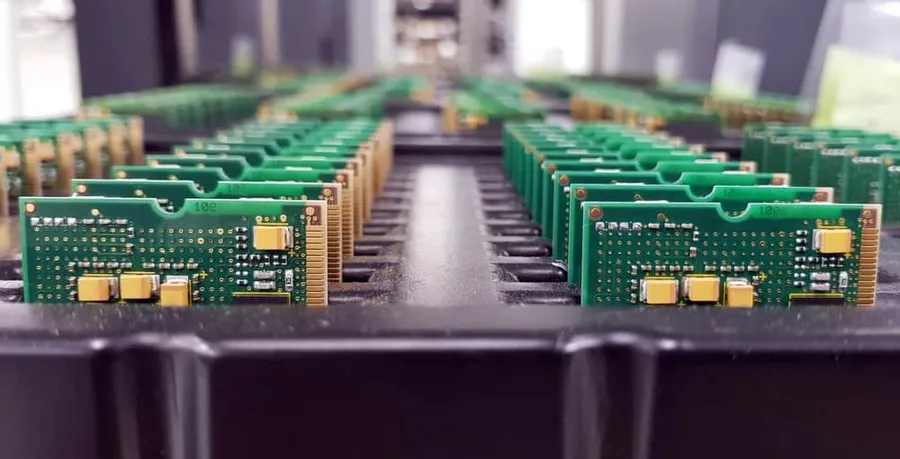 A PCB fabrication facility with various equipment.