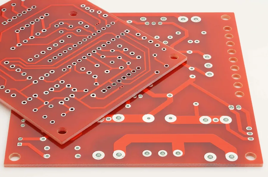 A single-layer PCB showing copper traces on one side of the board.
