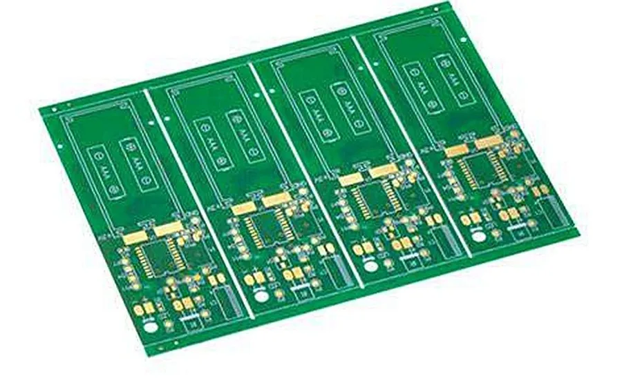 A double-sided printed circuit board with components and traces on both sides.