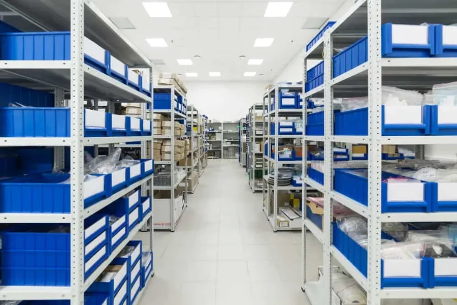 A warehouse full of shelves storing various electronic components.