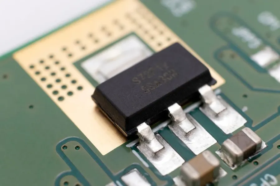 A circuit board with SMD diodes soldered on it.