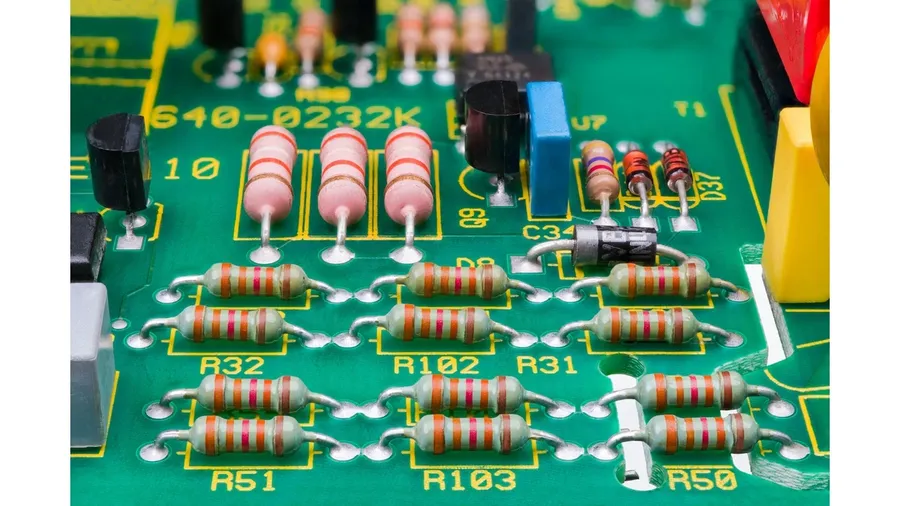 A circuit board with 2k2 resistors.