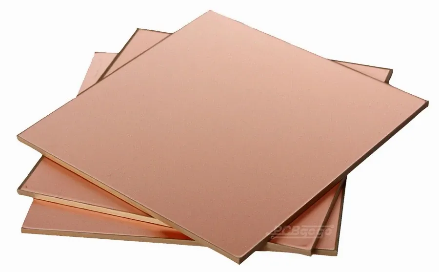 A sheet of copper clad laminate used in PCB manufacturing.