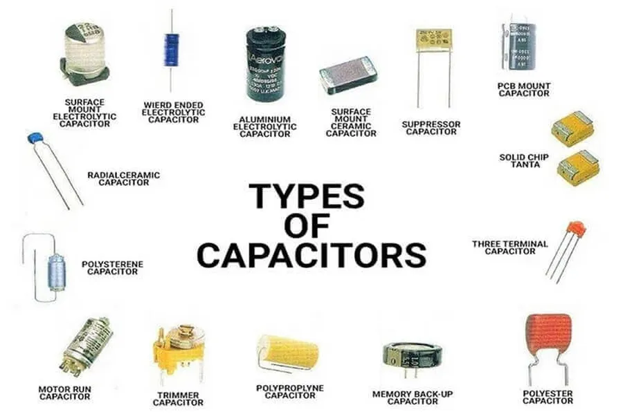Various shapes and sizes of motor run and start capacitors.