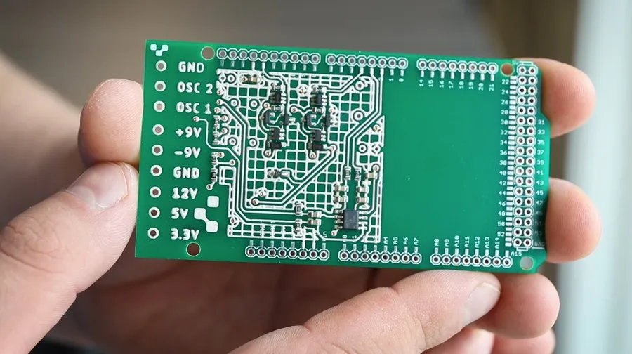 A close-up view of a defect on a 3D printed circuit board.