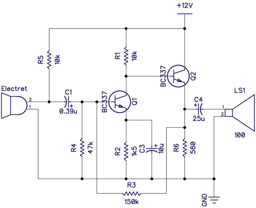 Image showing a transistor in a circuit with amplifying functionality.