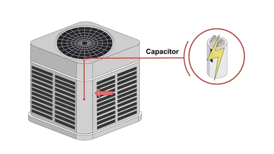 A selection of different home AC capacitors on a shelf.