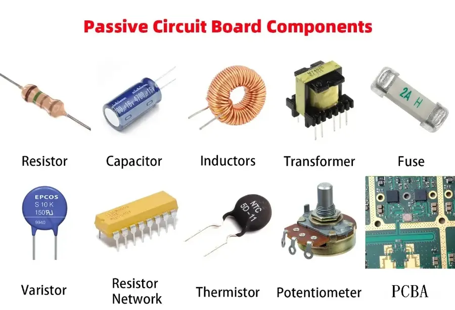 A close-up of a circuit board showing resistors, capacitors, and inductors.