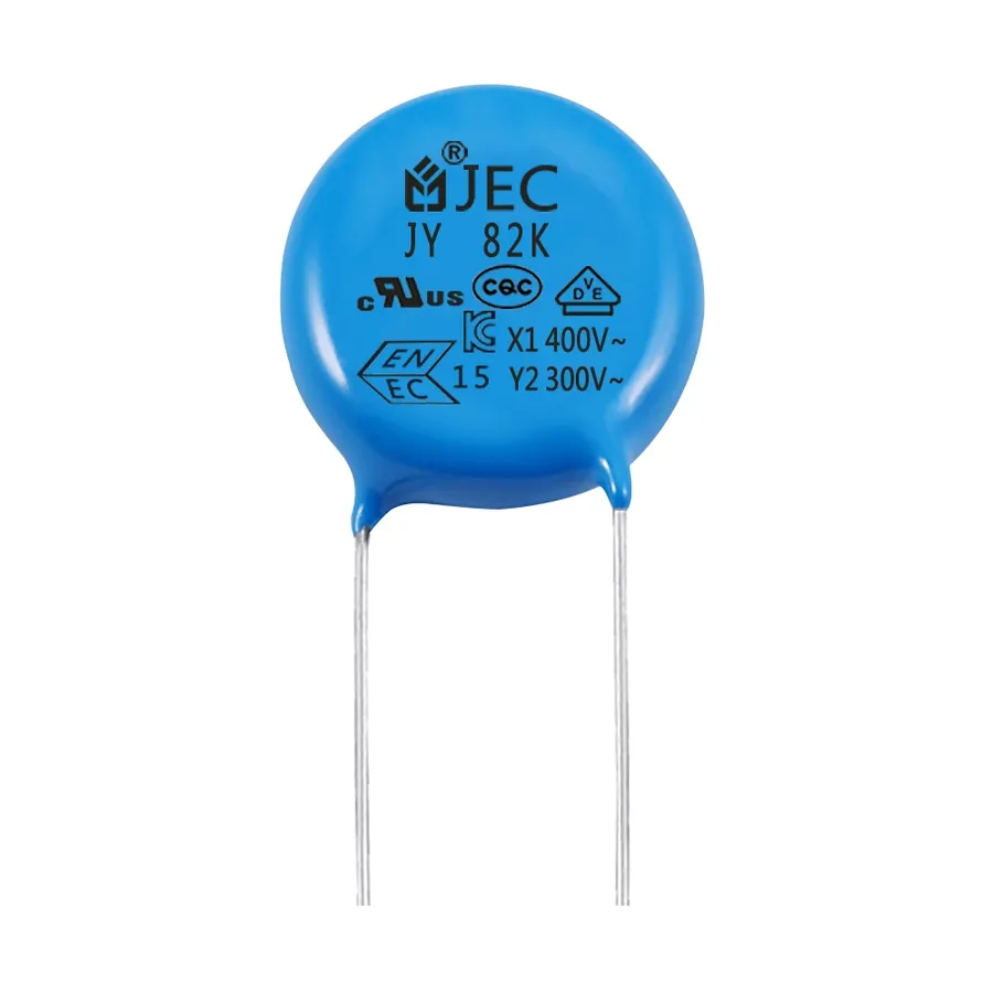 A close-up showing the markings and codes on a 1 microfarad capacitor.
