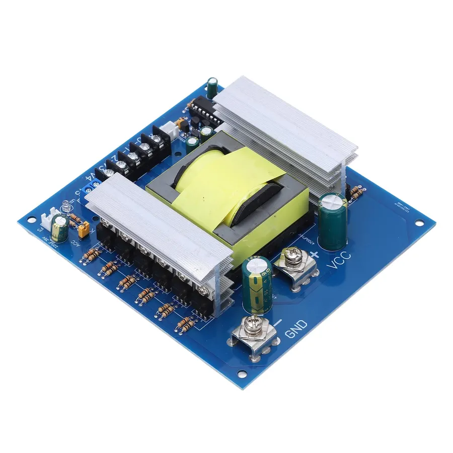 A circuit board with 400V capacitors used in an inverter application.