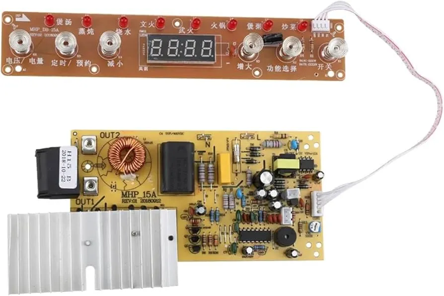 A price tag next to an induction cooker PCB.