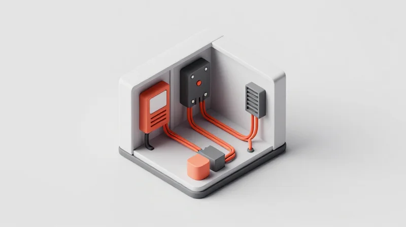 Isometric 3D model of a modular power system inside an EV charging station