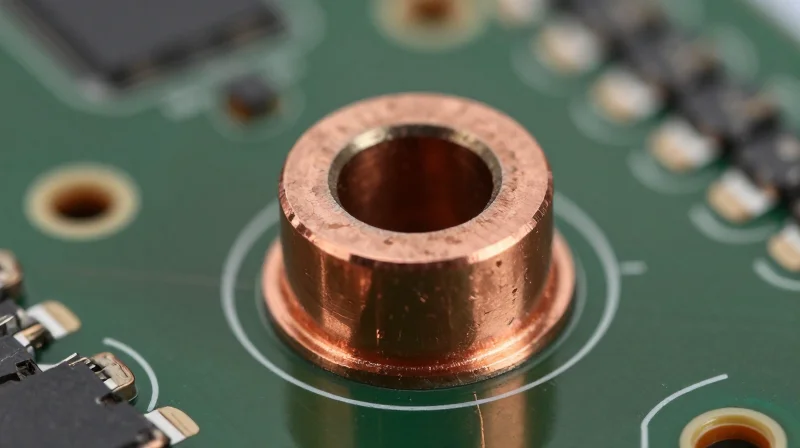 Microscopic view of uniform through-hole copper plating