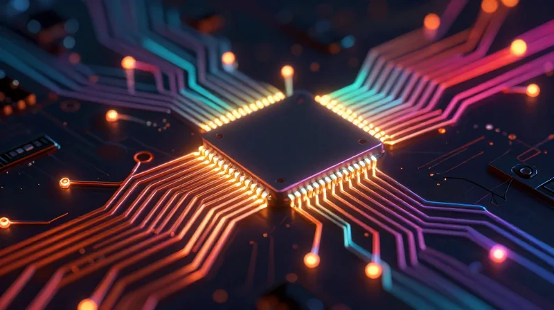 Abstract representation of thermal dissipation on a PCB surface.