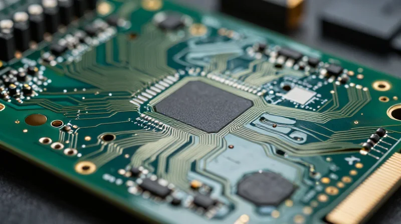 High-tech circuit board substrate inside an automotive radar sensor housing.