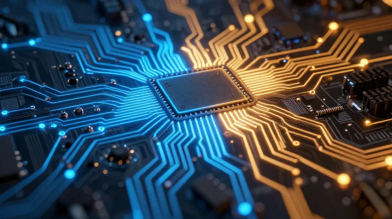 A physical isolation barrier on a circuit board separating two different zones.