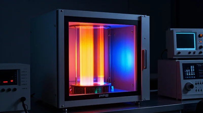 Testing chamber showing extreme climate conditions on automotive components