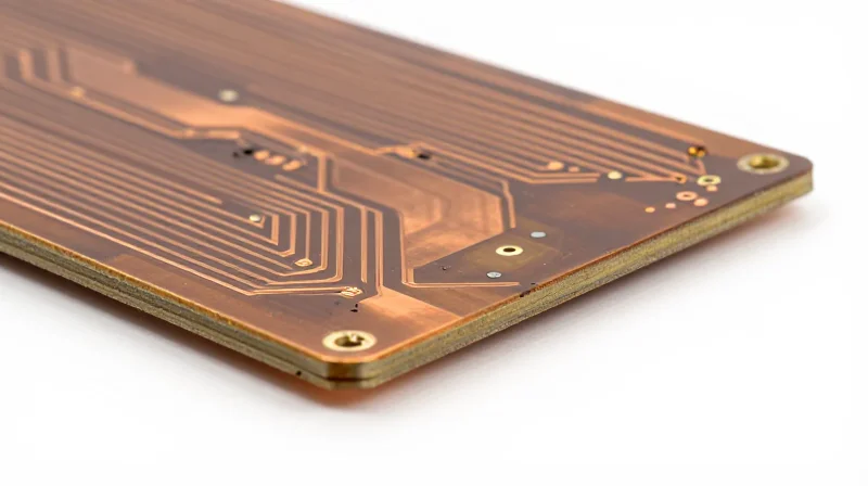 Close-up macro shot of a high-performance heavy copper circuit board
