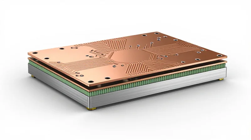Cross-section view of an aluminum core PCB stackup showing thermal interface and copper layers