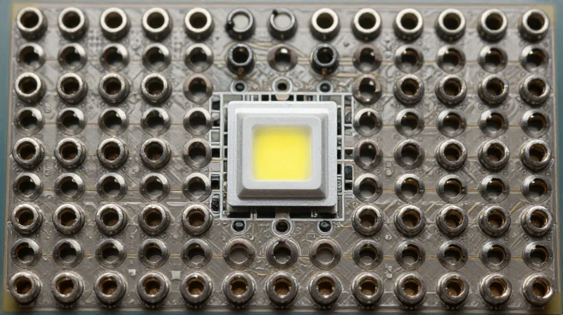 Array of thermal vias beneath an LED component on a PCB
