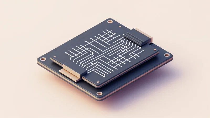An isometric 3D view of an automotive PCB module structure.
