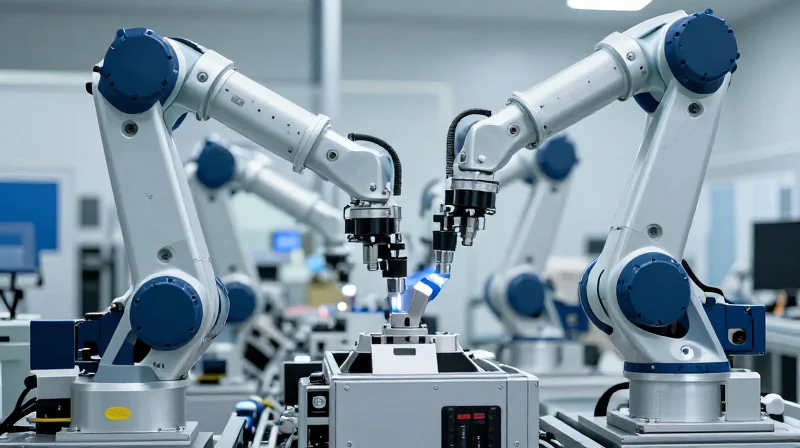 A modern, sleek automotive sensor assembly line demonstrating high-tech efficiency.