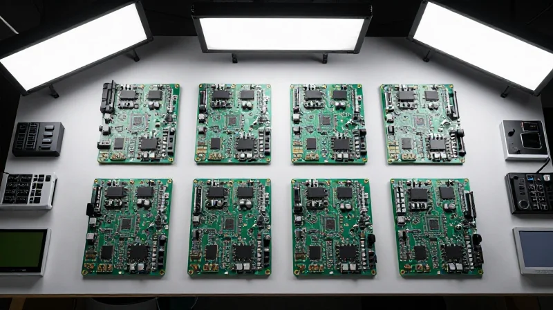 Top-down view of an organized electronic component panel showing high-density layout.