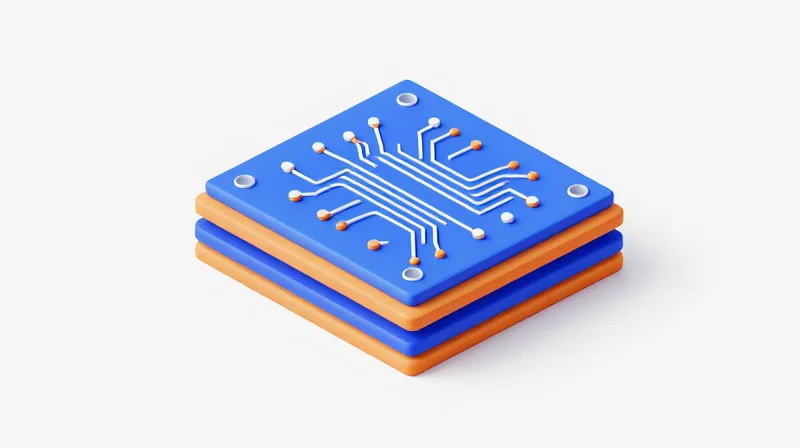 Isometric view of PCB thermal vias and heat dissipation structures