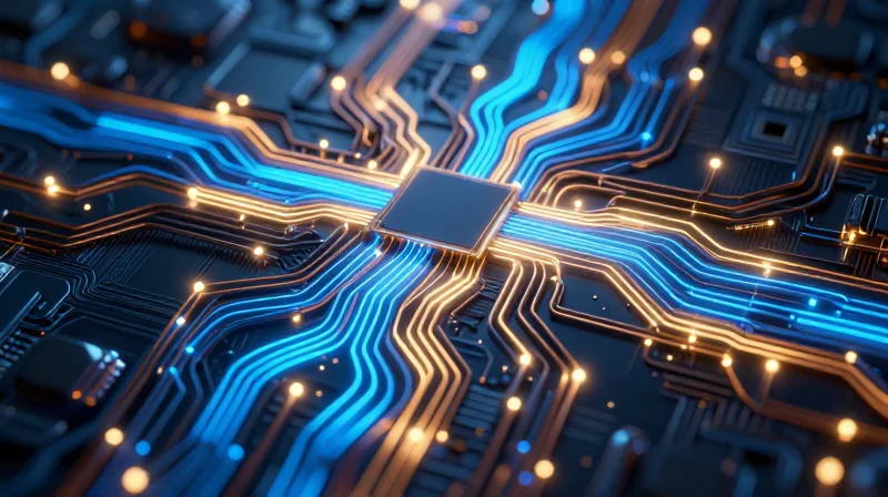 Abstract 3D visualization of electronic circuits distributing energy