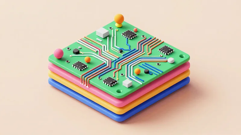 Isometric view of advanced HDI PCB layers