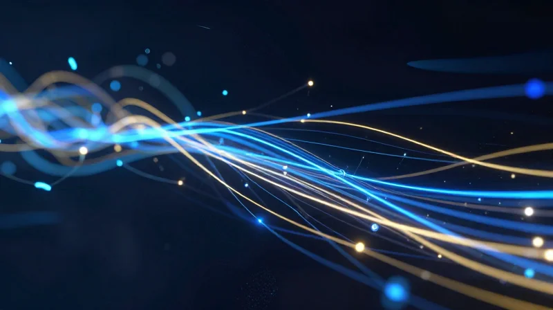 Abstract visualization of glowing high-speed data signals