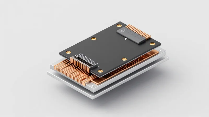 Isometric view showing layers of an aluminum core PCB with metal base and thermal dielectric material