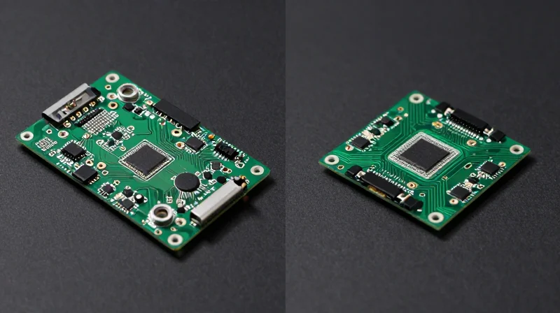 Side-by-side comparison of a bulky traditional PCB and a streamlined compact HDI PCB