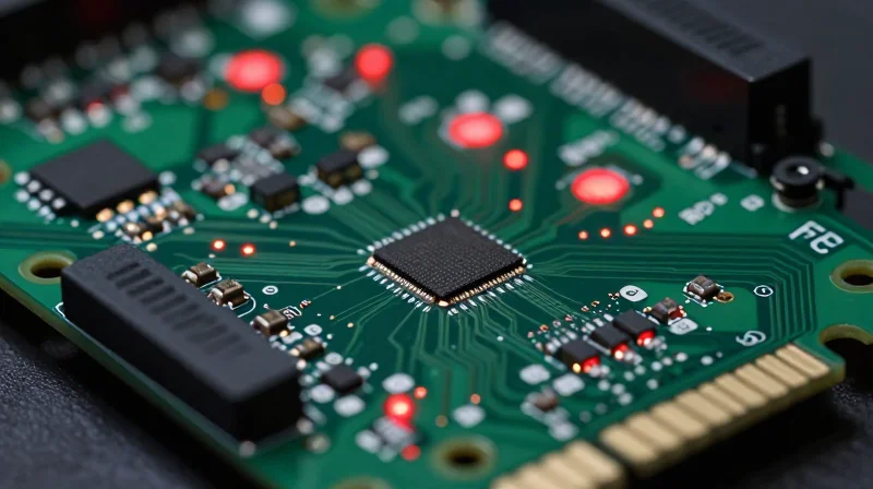 Thermal stress visualization on a green fiberglass PCB board