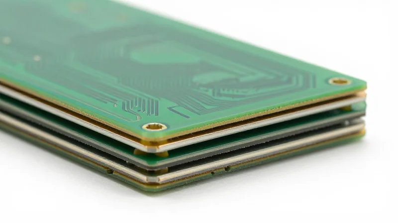 Abstract visualization of advanced PCB substrate materials layering