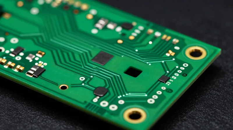 Professional macro shot of high-performance PCB material showing layers and heat-resistant finish.