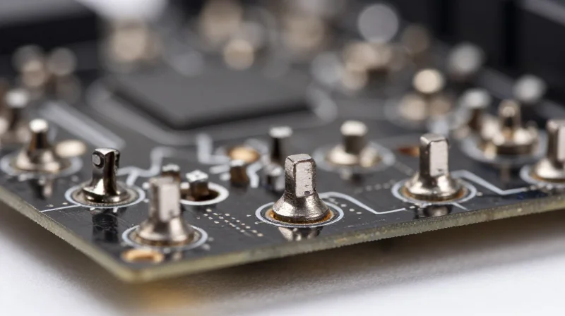 Close-up macro photography of high-quality solder joints on an automotive PCB.