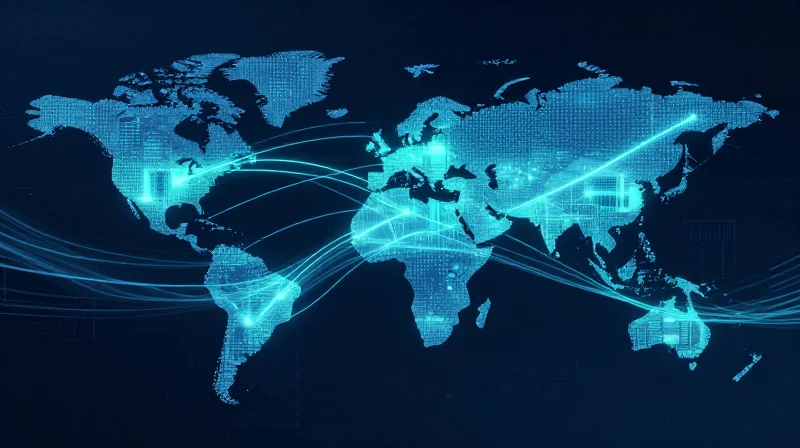 Abstract representation of interconnected global supply chain nodes for high-tech manufacturing