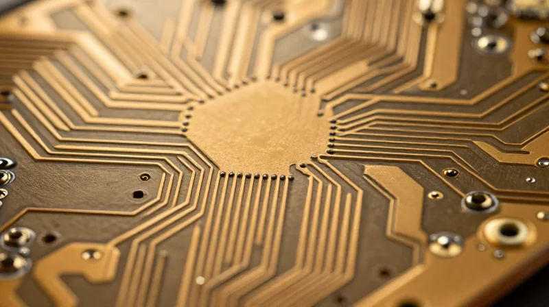 Close up macro view of a heavy copper PCB showing thick copper traces