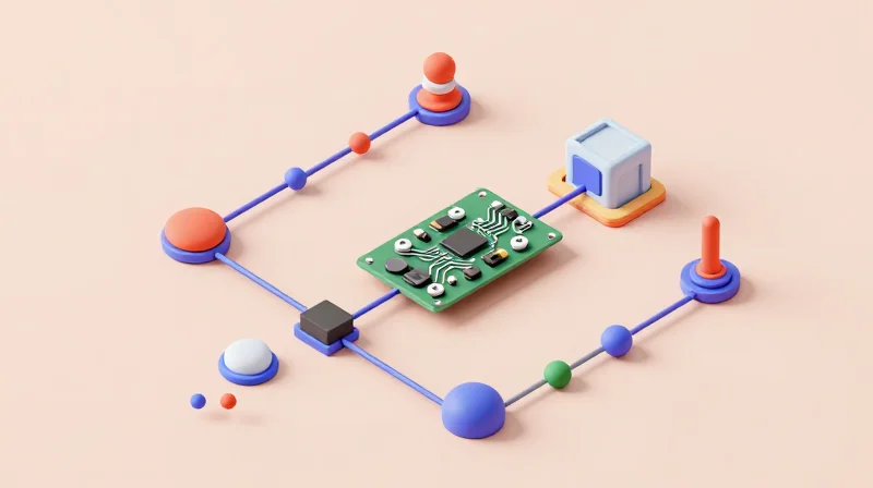 Isometric view of a high tech PCB assembly workflow